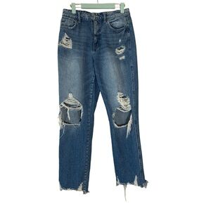 Flying Monkey Ultra Highrise Straight 100% Cotton Distressed Womens Jeans 27